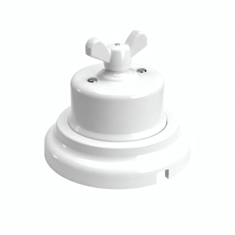 Porcelain two-way switch with a butterfly nut and base kit — White / White / Flat Ø 100 mm