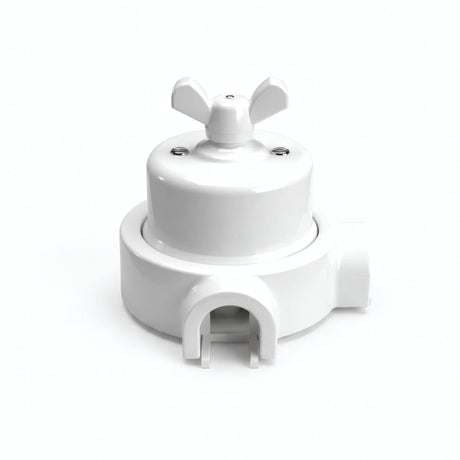 Porcelain two-way switch with a butterfly nut and base kit — White / White / 2 conduit entries
