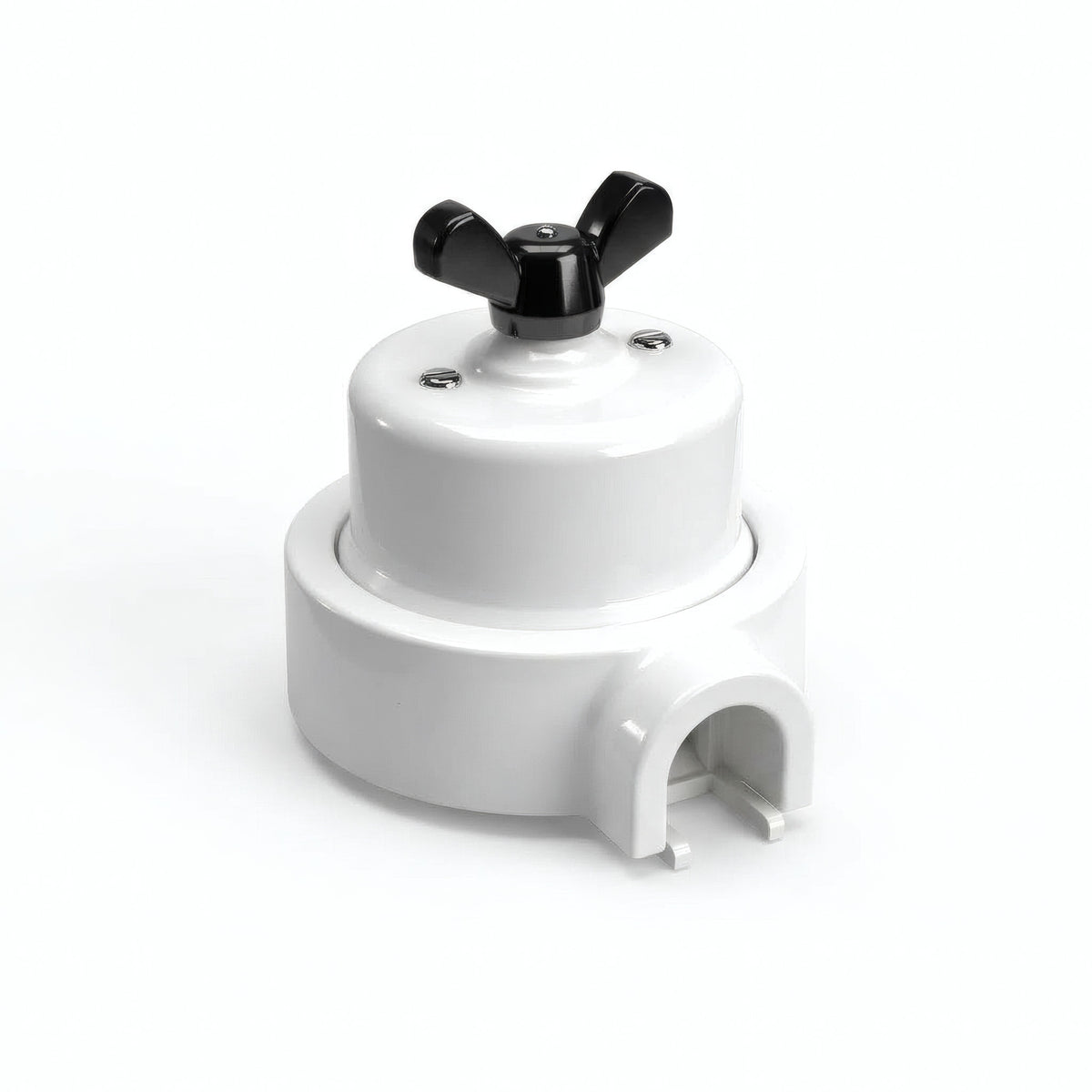 Porcelain two-way switch with a butterfly nut and base kit — White / Black / 1 conduit entry