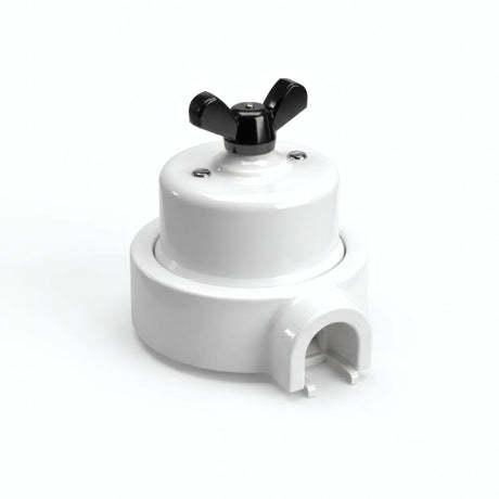 Porcelain two-way switch with a butterfly nut and base kit — White / Black / 1 conduit entry