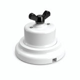 Porcelain two-way switch with a butterfly nut and base kit — White / Black / Flat Ø 100 mm