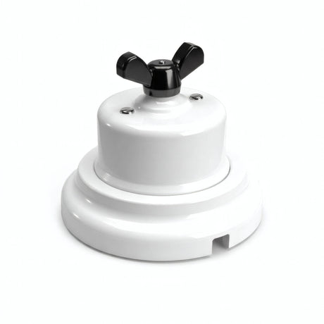 Porcelain two-way switch with a butterfly nut and base kit — White / Black / Flat Ø 100 mm