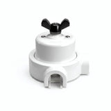 Porcelain two-way switch with a butterfly nut and base kit — White / Black / 2 conduit entries