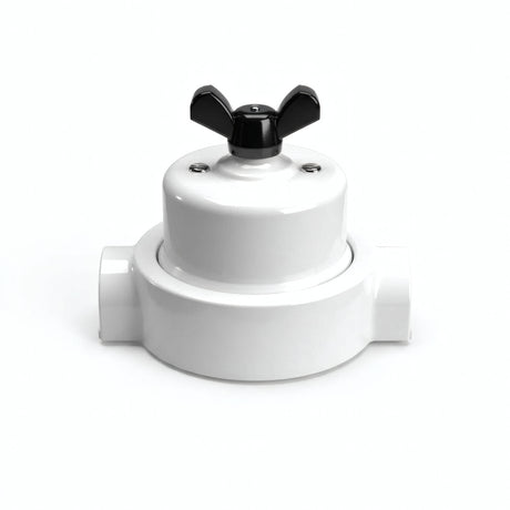 Porcelain two-way switch with a butterfly nut and base kit — White / Black / 2 conduit entries in line