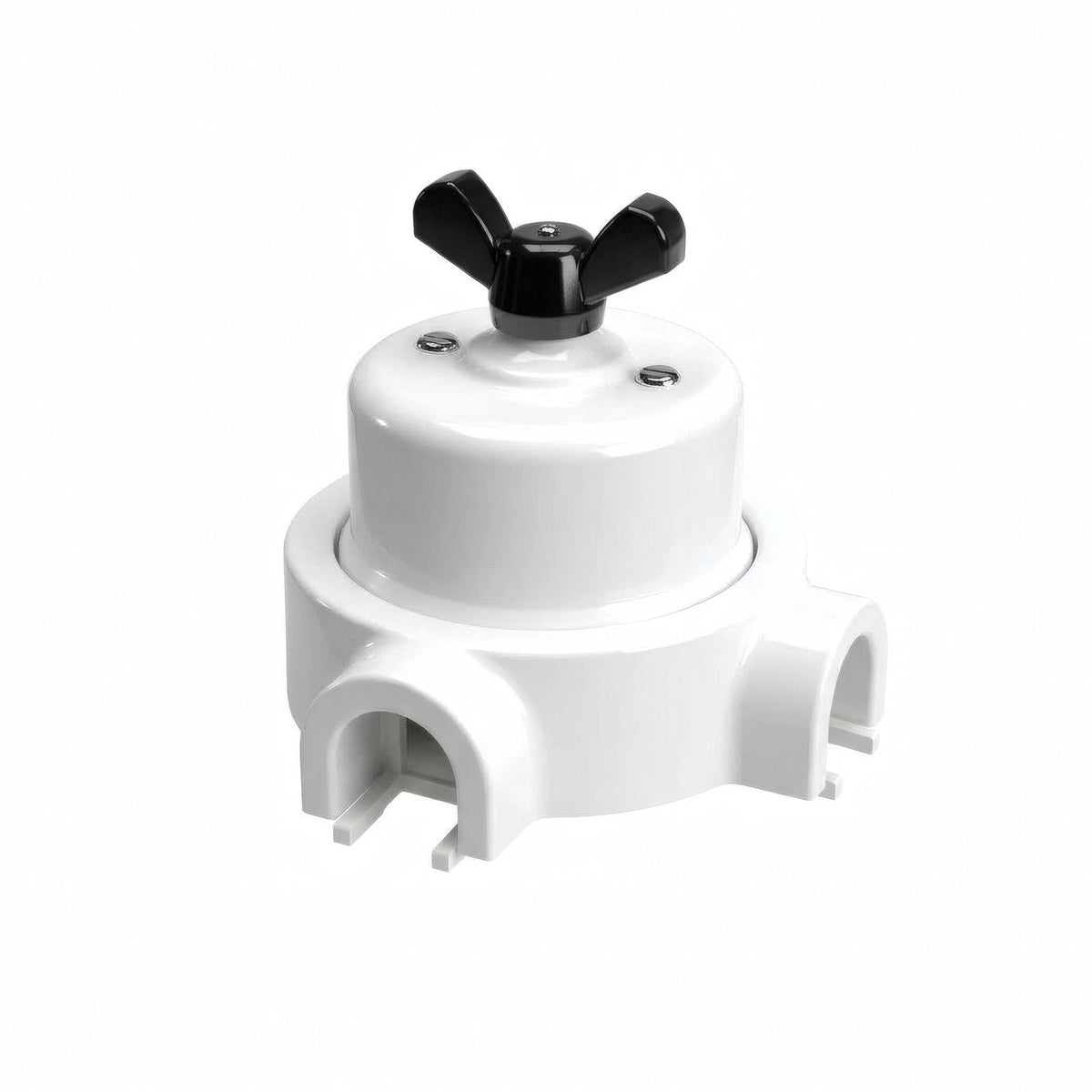 Porcelain two-way switch with a butterfly nut and base kit — White / Black / 2 conduit entries