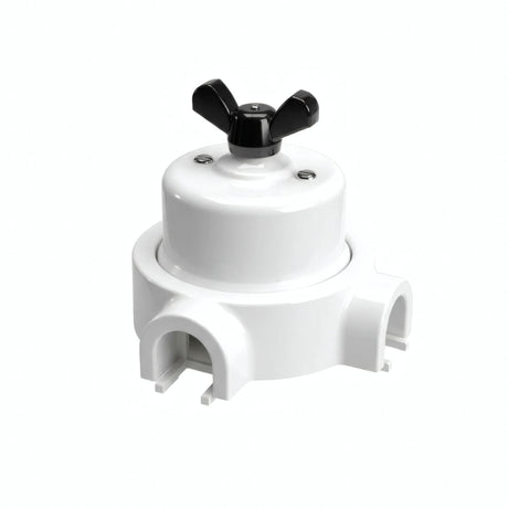 Porcelain two-way switch with a butterfly nut and base kit — White / Black / 2 conduit entries