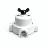 Porcelain two-way switch with a butterfly nut and base kit — White / Black / 3 conduit entries