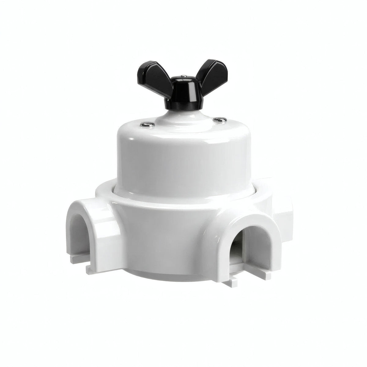 Porcelain two-way switch with a butterfly nut and base kit — White / Black / 3 conduit entries