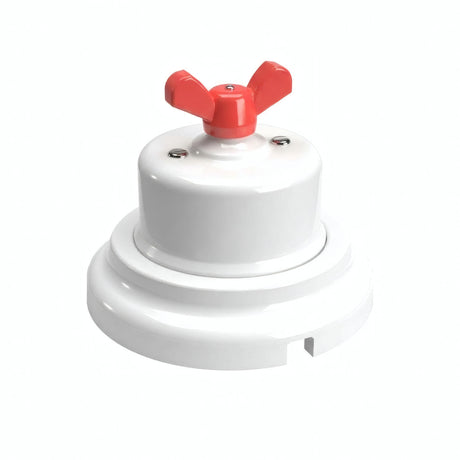 Porcelain two-way switch with a butterfly nut and base kit — White / Red / Flat Ø 100 mm
