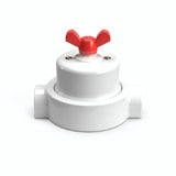 Porcelain two-way switch with a butterfly nut and base kit — White / Red / 2 conduit entries in line