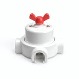 Porcelain two-way switch with a butterfly nut and base kit — White / Red / 3 conduit entries