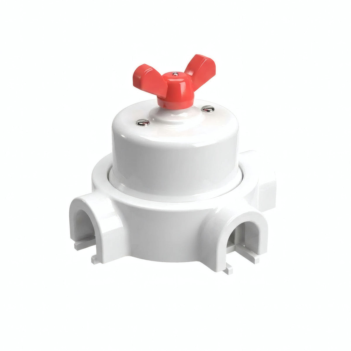Porcelain two-way switch with a butterfly nut and base kit — White / Red / 3 conduit entries