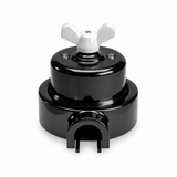 Black porcelain two-way switch kit, white wing nut, one outlet — view 1