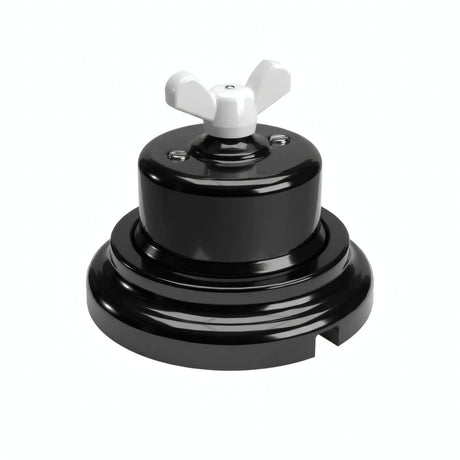 Porcelain two-way switch with a butterfly nut and base kit — Black / White / Flat Ø 100 mm