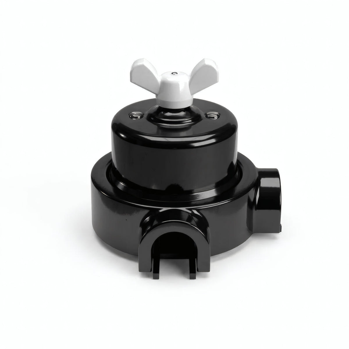 Porcelain two-way switch with a butterfly nut and base kit — Black / White / 2 conduit entries