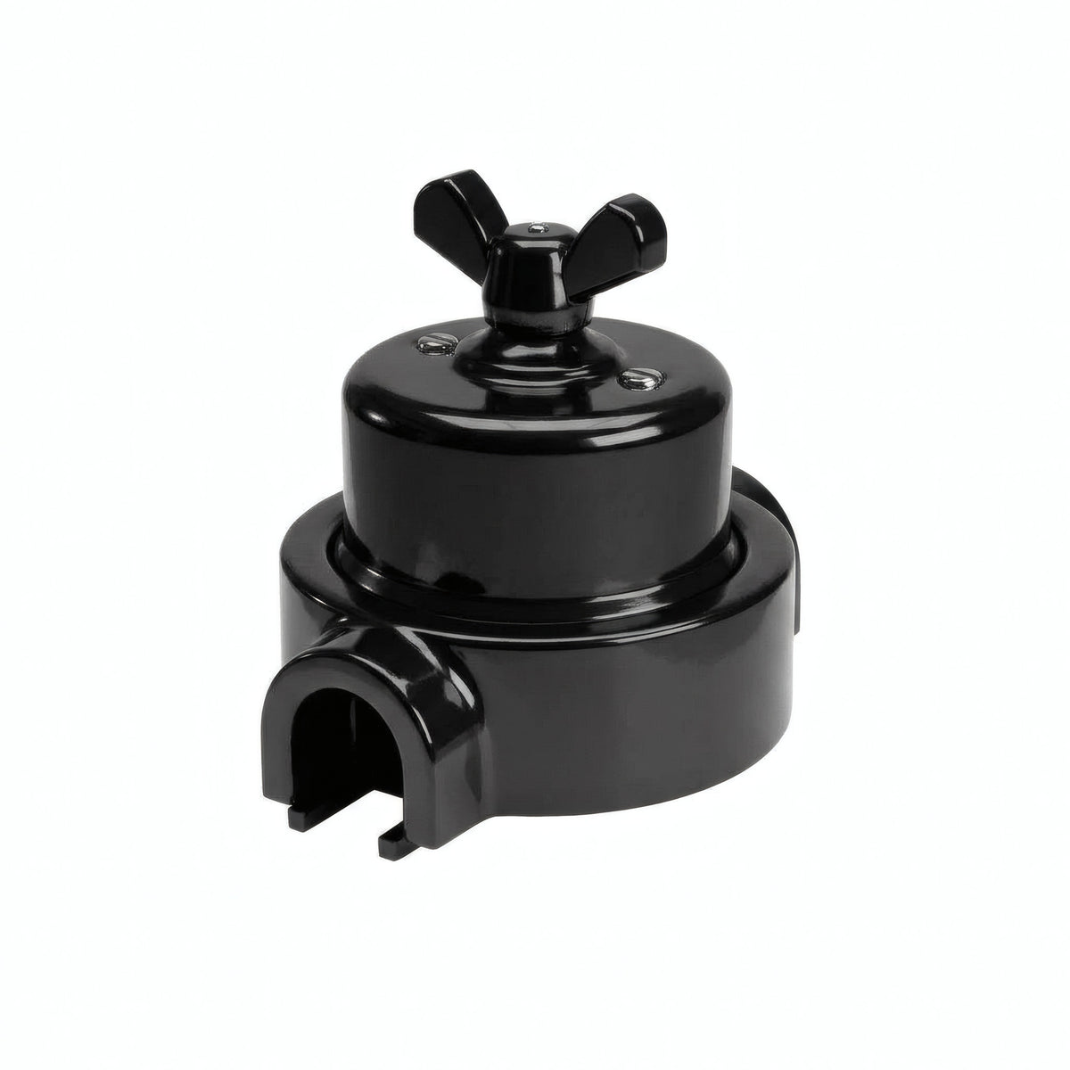 Porcelain two-way switch with a butterfly nut and base kit — Black / Black / 1 conduit entry
