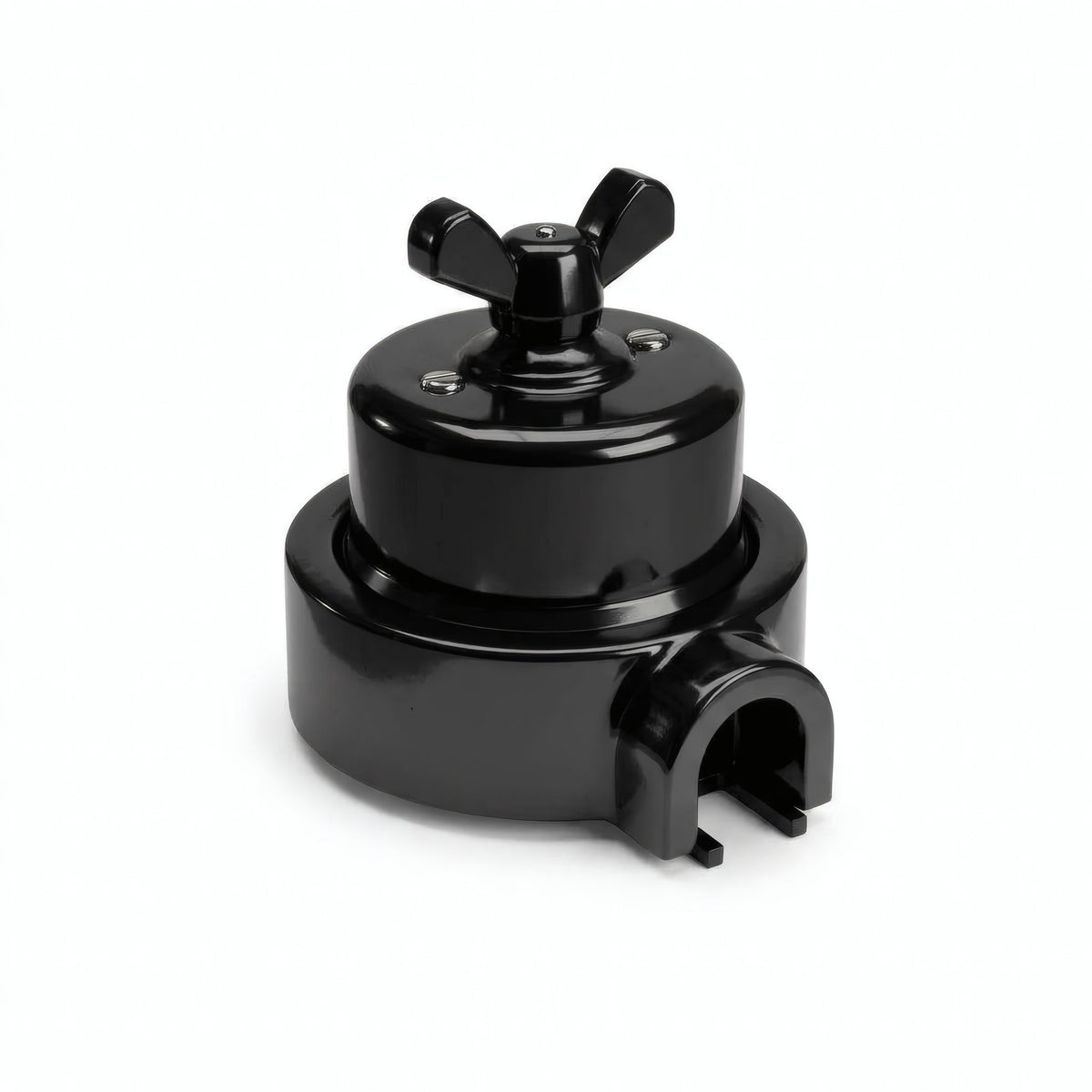 Porcelain two-way switch with a butterfly nut and base kit — Black / Black / 1 conduit entry