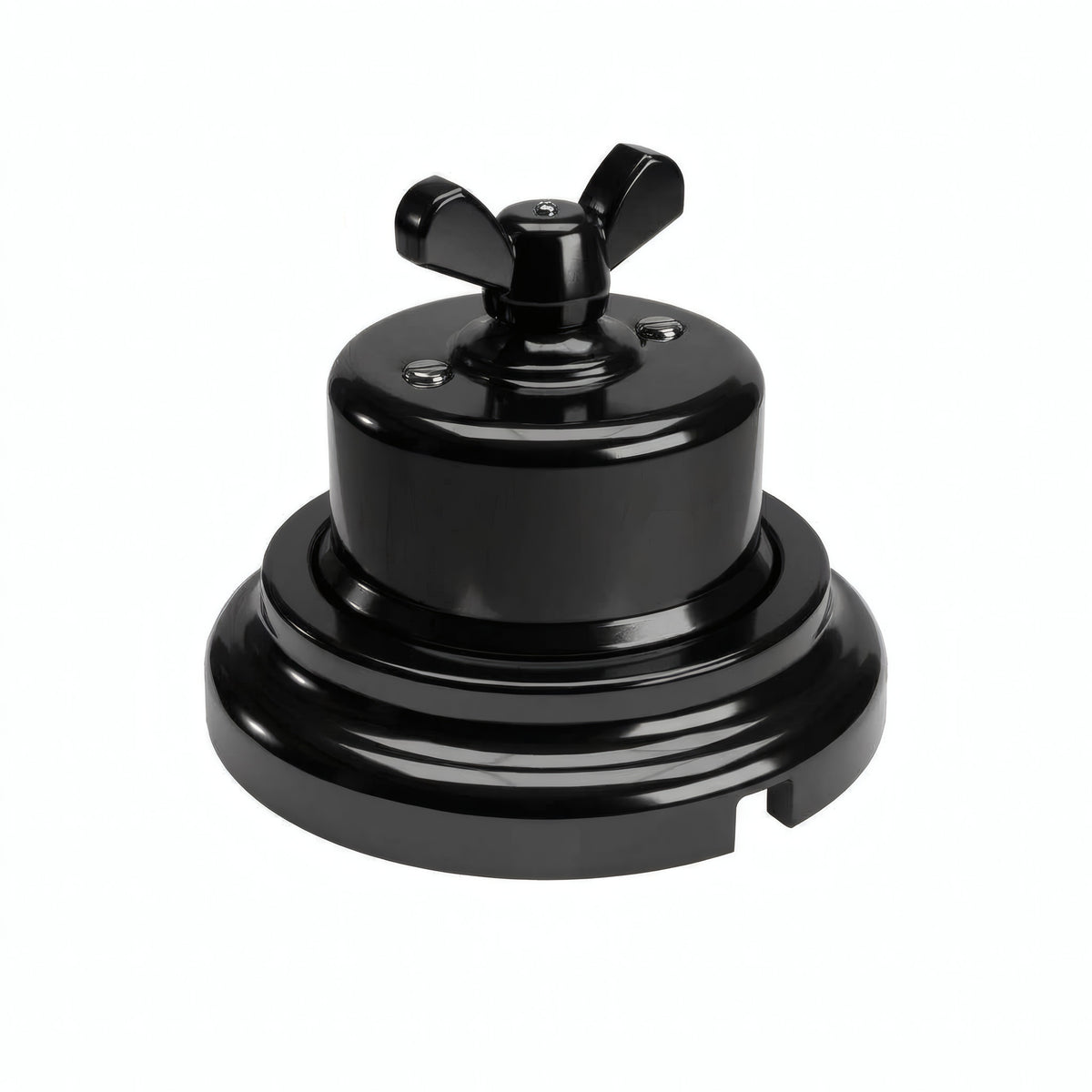 Porcelain two-way switch with a butterfly nut and base kit — Black / Black / Flat Ø 100 mm