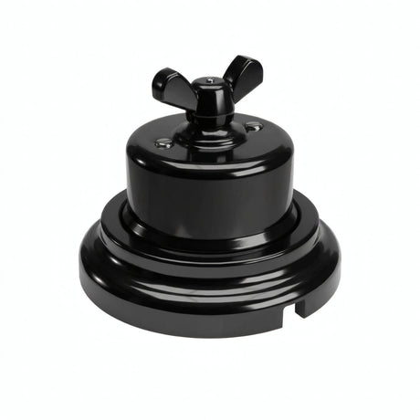 Porcelain two-way switch with a butterfly nut and base kit — Black / Black / Flat Ø 100 mm