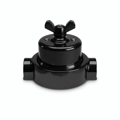 Porcelain two-way switch with a butterfly nut and base kit — Black / Black / 2 conduit entries in line