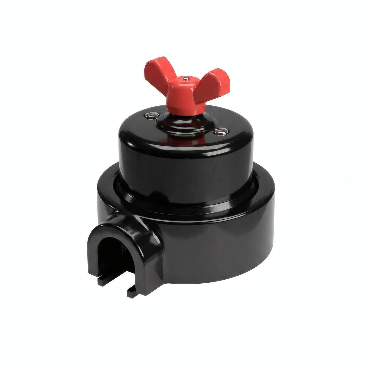 Porcelain two-way switch with a butterfly nut and base kit — Black / Red / 1 conduit entry