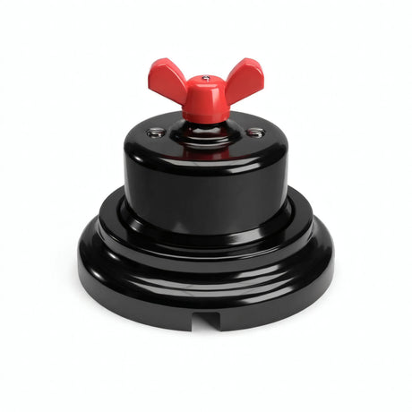 Porcelain two-way switch with a butterfly nut and base kit — Black / Red / Flat Ø 100 mm