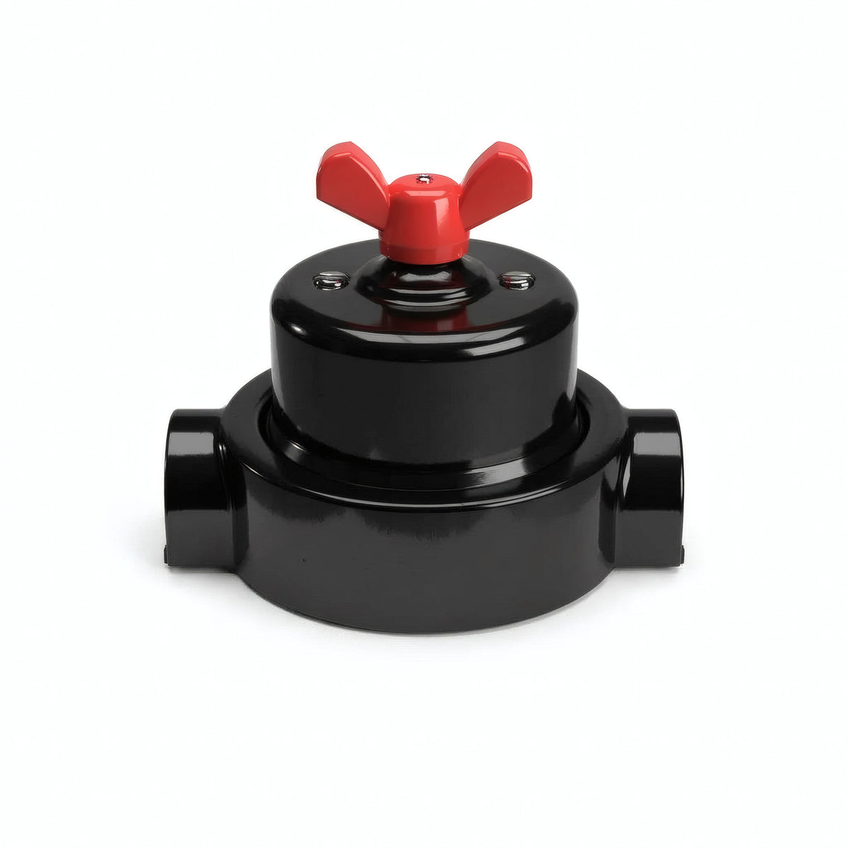 Porcelain two-way switch with a butterfly nut and base kit — Black / Red / 2 conduit entries in line