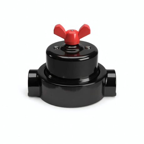 Porcelain two-way switch with a butterfly nut and base kit — Black / Red / 2 conduit entries in line