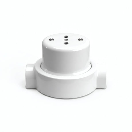 Porcelain wall socket and base kit — Italian 2P+T 10/16 A / White / 2 conduit entries in line