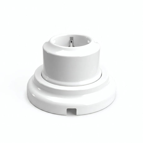 Porcelain wall socket and base kit — Schuko 2P+T 16 A / White / Flat Ø 100 mm