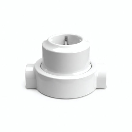 Porcelain wall socket and base kit — Schuko 2P+T 16 A / White / 2 conduit entries in line
