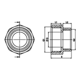 Dimensioned technical drawing: brass reducing coupling F/F (ref. 1240)