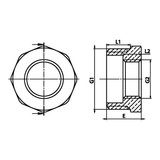 Dimensioned technical drawing: brass simple reducer M/F (ref. 1241)