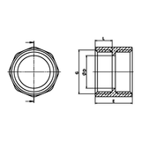 Dimensioned technical drawing: brass coupling F/F with shoulder (ref. 1270)