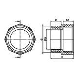 Dimensioned technical drawing: brass equal nipple M/F (ref. 1281)
