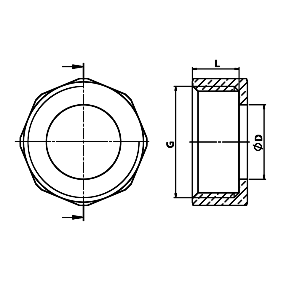 Dimensioned technical drawing: brass flare nut (ref. 1612)