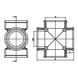 Dimensioned technical drawing: brass cross F/F/F/F (ref. 2180)