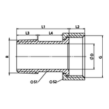 Dimensioned technical drawing: brass meter union half fitting, tapered R thread (ref. 2309)