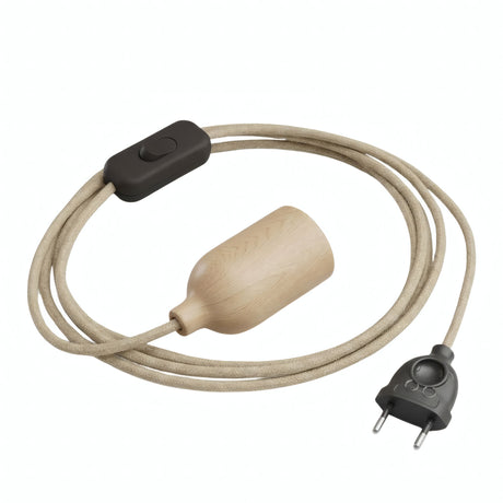 Jute fabric cable pendant light with wooden socket and plug, alternative view