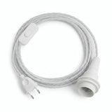 Twisted fabric cable pendant light, optical white cotton, E14 socket with shade rings