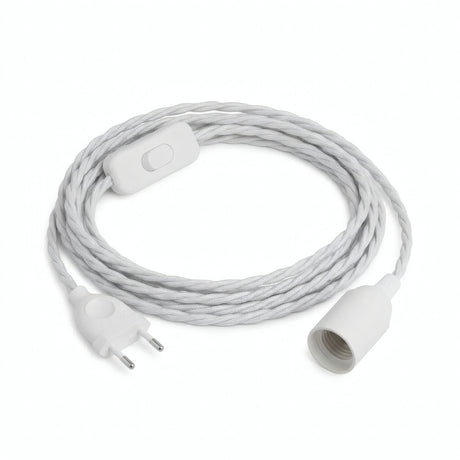 Twisted fabric cable pendant light, optical white cotton, E14 socket