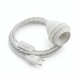 Twisted fabric cable pendant light, optical white cotton, E27 socket with shade rings