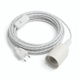 Twisted fabric cable pendant light, optical white cotton, E27 socket