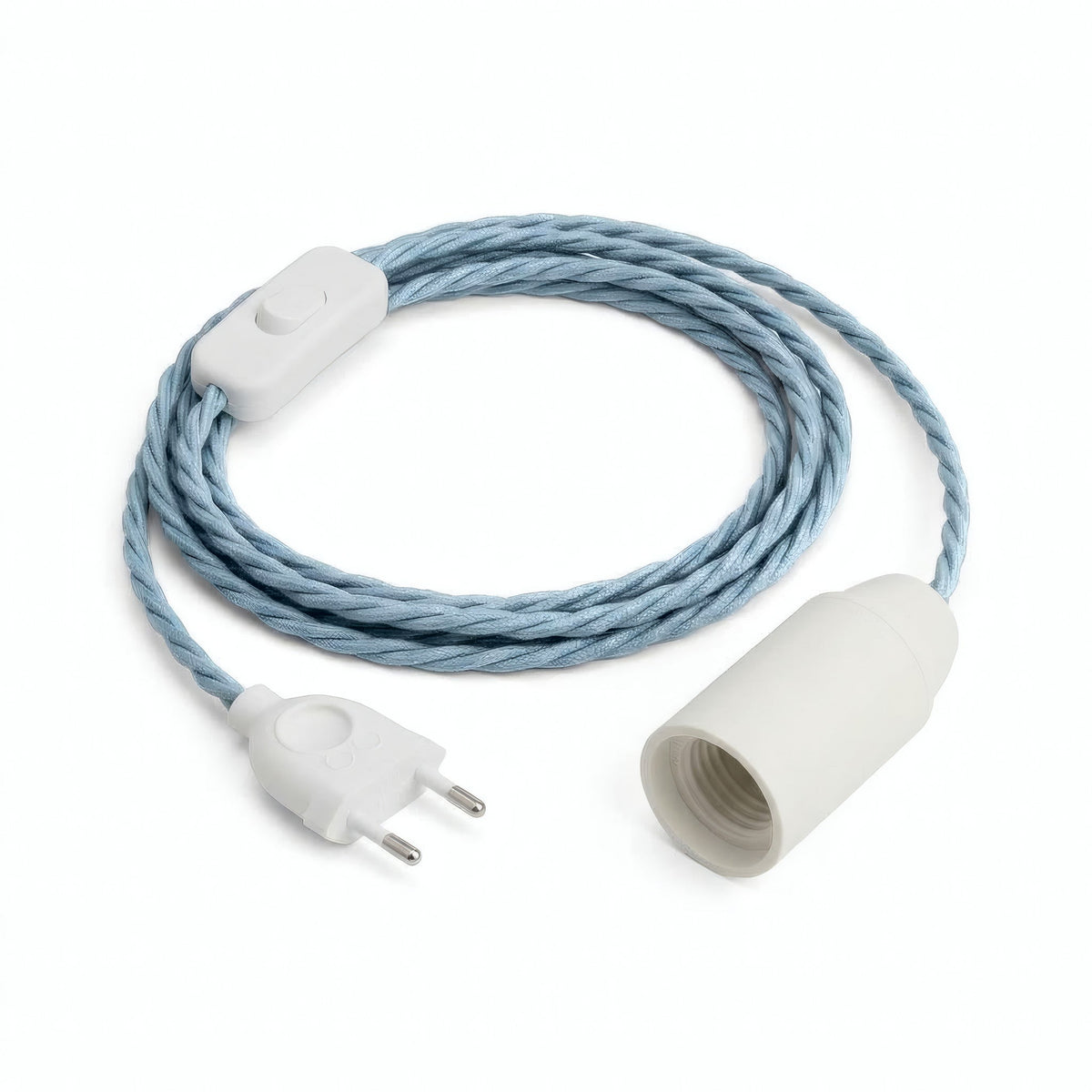 Twisted fabric cable pendant light, ocean blue cotton, E14 socket