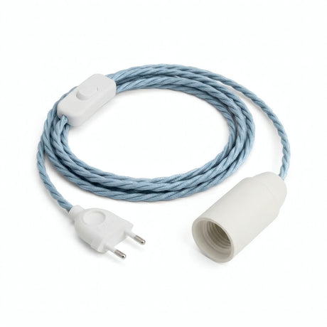 Twisted fabric cable pendant light, ocean blue cotton, E14 socket