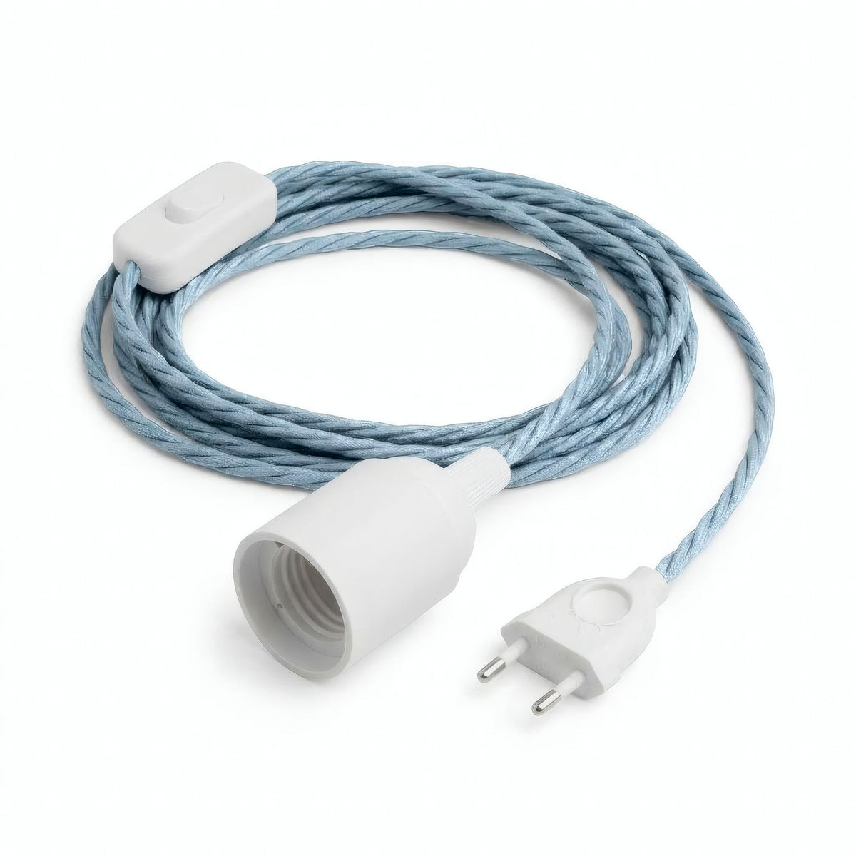 Twisted fabric cable pendant light, ocean blue cotton, E27 socket