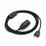 Twisted fabric cable pendant light, charcoal black cotton, E14 socket