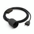 Twisted fabric cable pendant light, charcoal black cotton, E27 socket