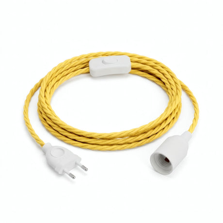 Twisted fabric cable pendant light, corn yellow silk effect, E14 socket