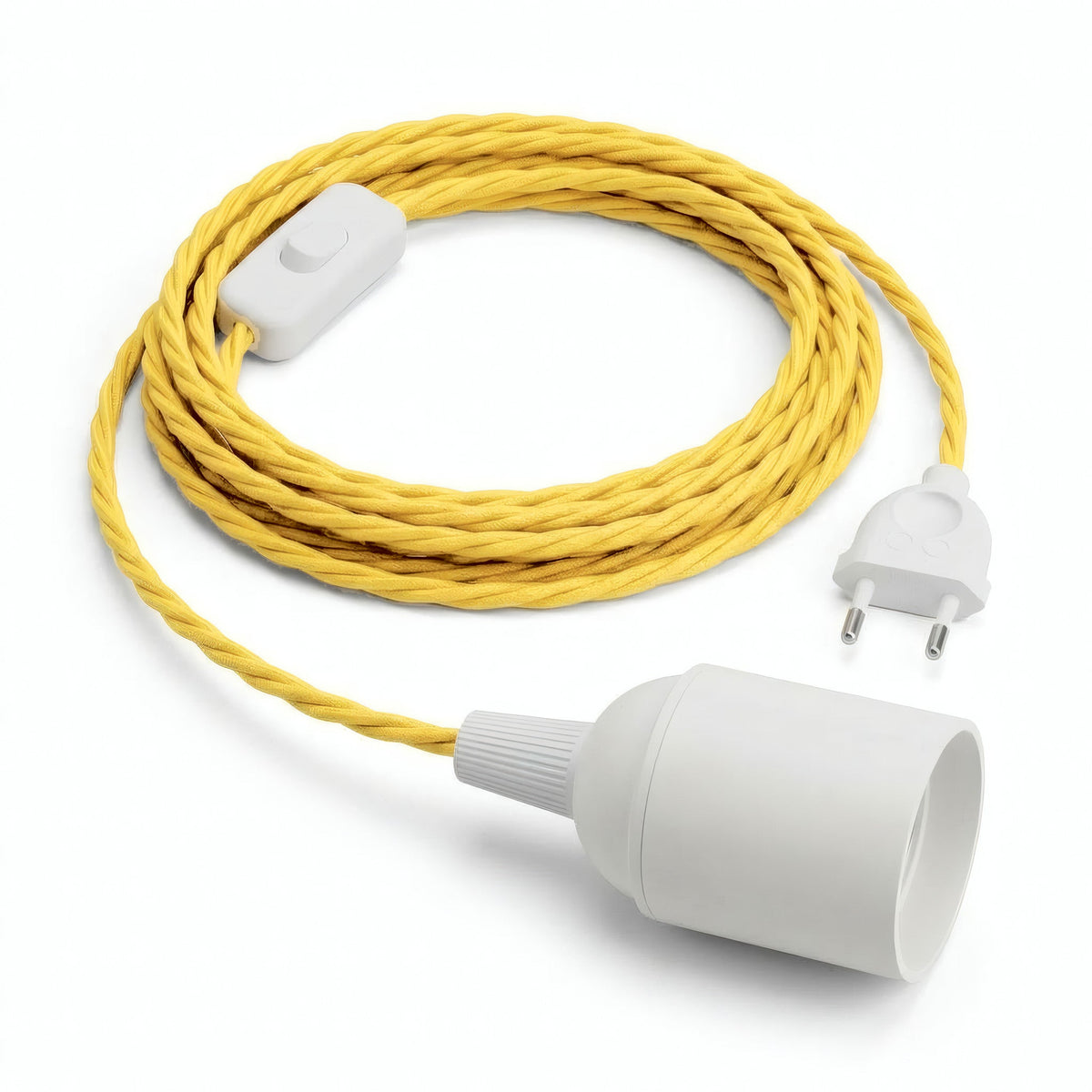 Twisted fabric cable pendant light, corn yellow silk effect, E27 socket